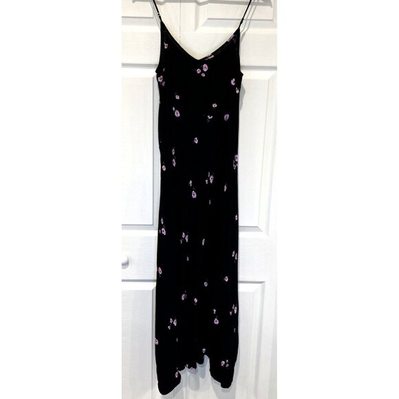Equipment‎ Femme Womens Slip Dress L Black Floral Print Maxi High Low Elegant - Picture 7 of 12